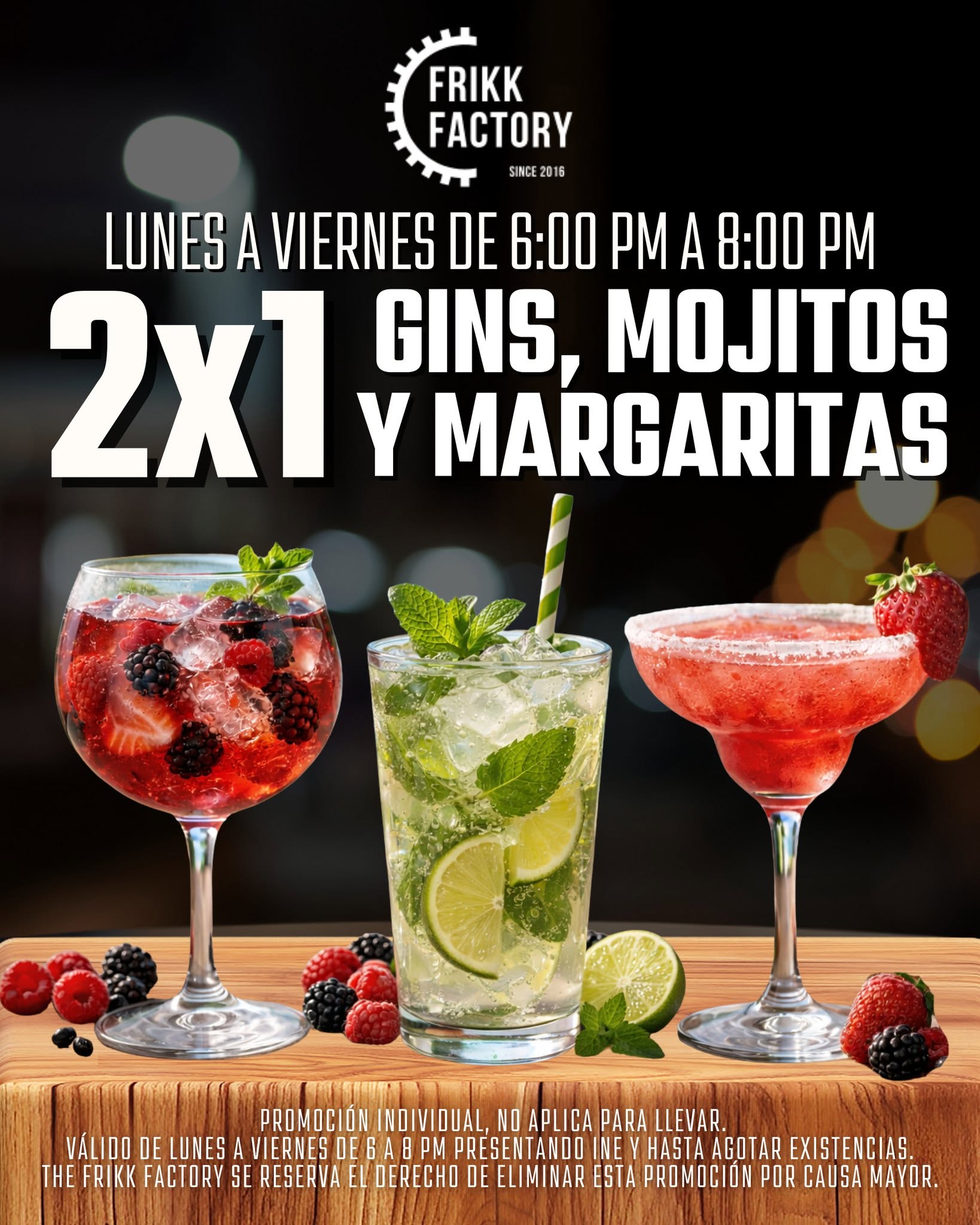Flyer 2x1 en gins, mojitos y margaritas