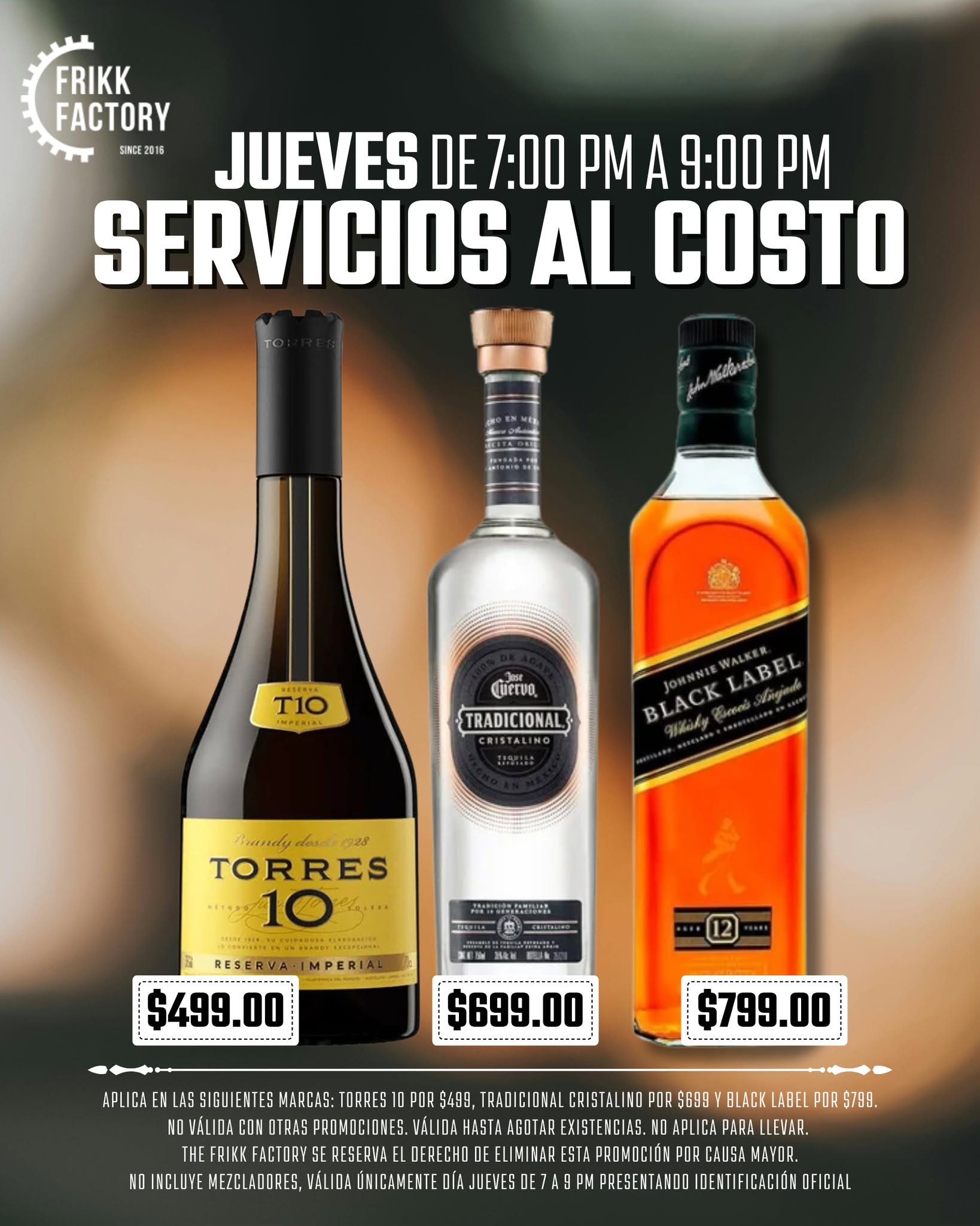 Flyer servicios al costo: Torres 10, Tradicional Cristalino y Black Label